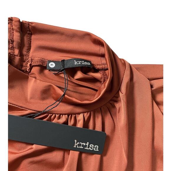 Revolve Krisa Dress Medium Mockneck Midi Slit on Leg Elegant Open Back Brown - Picture 8 of 13